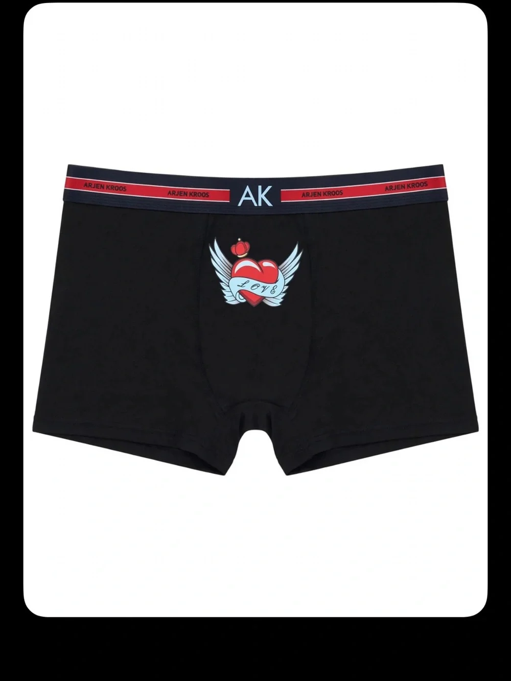AK Men's Black Boxer Briefs with Red Heart Wing Graphic